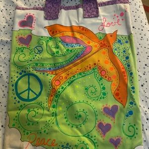 Handmade scrap fabric puffy paint bird retro bag tote